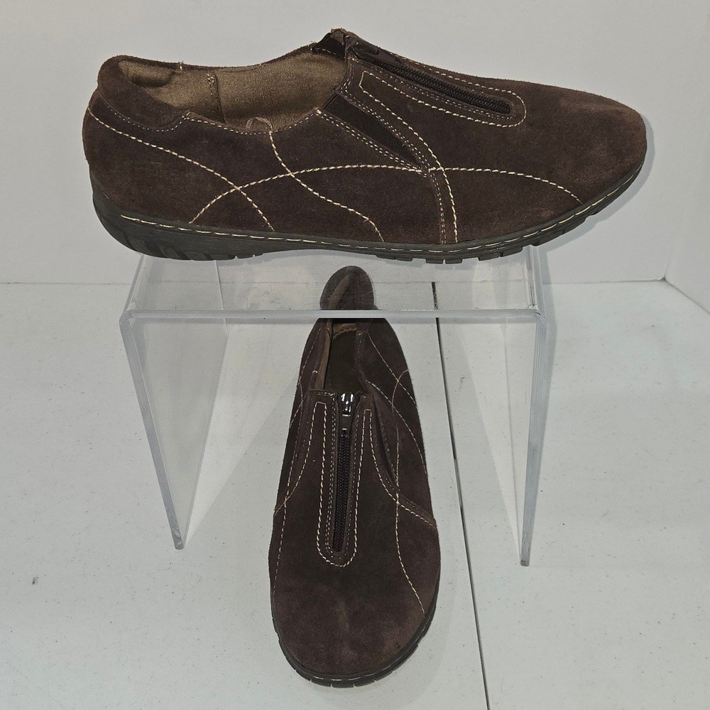Natural Soul Women 11M Brown Zip Front Loafers Shoes AD51